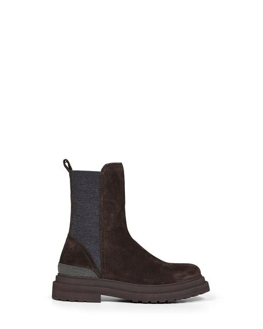 Brunello Cucinelli Brown Pepper Suede Ankle Boots With Precious Detail