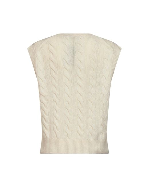 Polo Ralph Lauren White Cream Wool And Cashmere Cable-Knit Vest