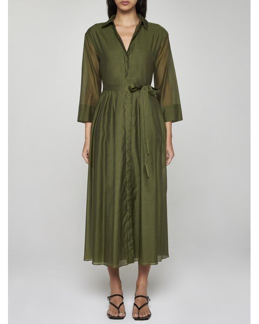 Max Mara Green Sial Cotton And Silk Shirt Dress