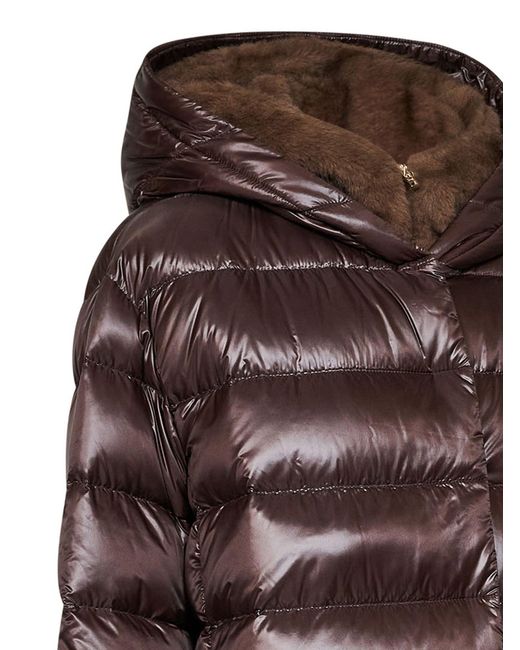 Herno Brown Dark Chocolate Ultralight Nylon And Faux Fur Hooded Down Jacket