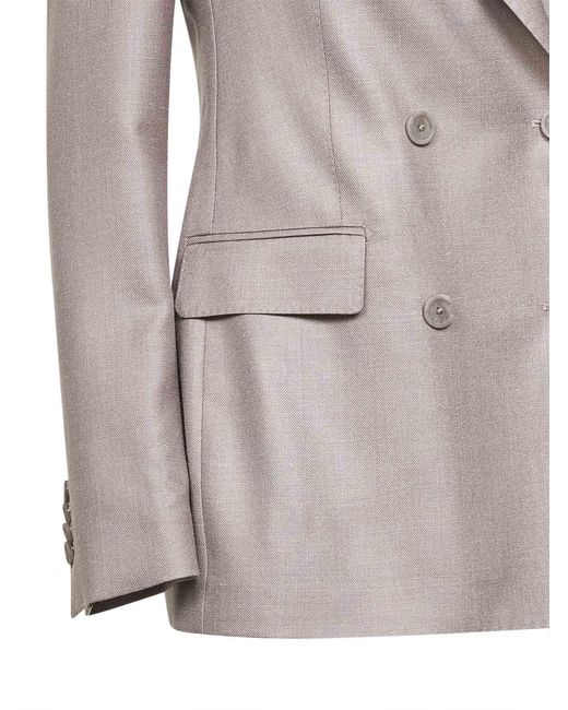 Tagliatore Gray Wool And Silk And Linen Double-Breasted Blazer