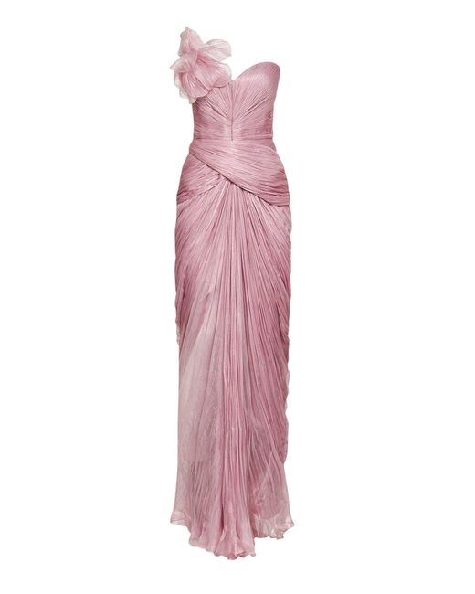IRIS SERBAN Pink Silk Metallic Tulle Suriel Long Column Dress