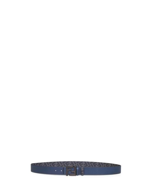 Fendi White Leather And Ff Canvas Squared Ff Reversible Belt for men