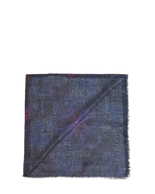 Etro Purple Modal And Cashmere Shawl With Dégradé Pattern