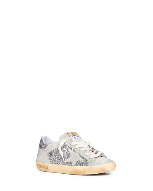 Golden Goose Deluxe Brand White Suede And Glitter Super-Star Sneakers