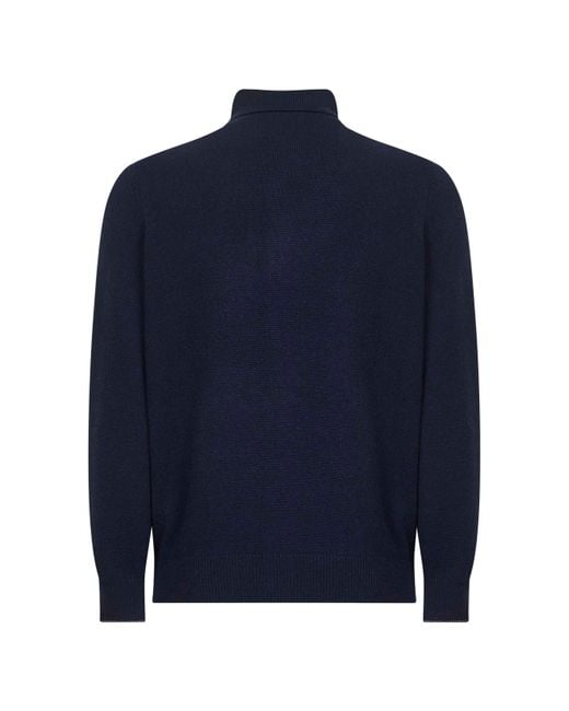 Brunello Cucinelli Blue Cashmere Knit Cardigan for men