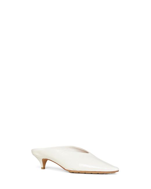 Bottega Veneta White Alabaster Shiny Leather Vesta Mule Pumps
