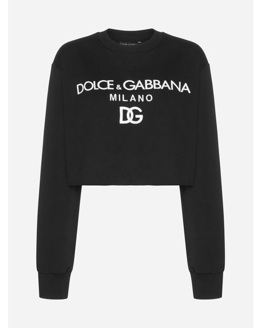 Felpa cropped in cotone con logoDolce & Gabbana in Cotone di colore Nero Donna Abbigliamento da Activewear abbigliamento da palestra e sportivo da Felpe 