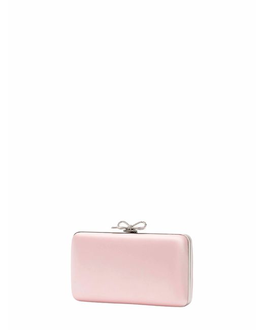 Self-Portrait Pink Clutch Bag With Shoulder Strap And Crystal Bow