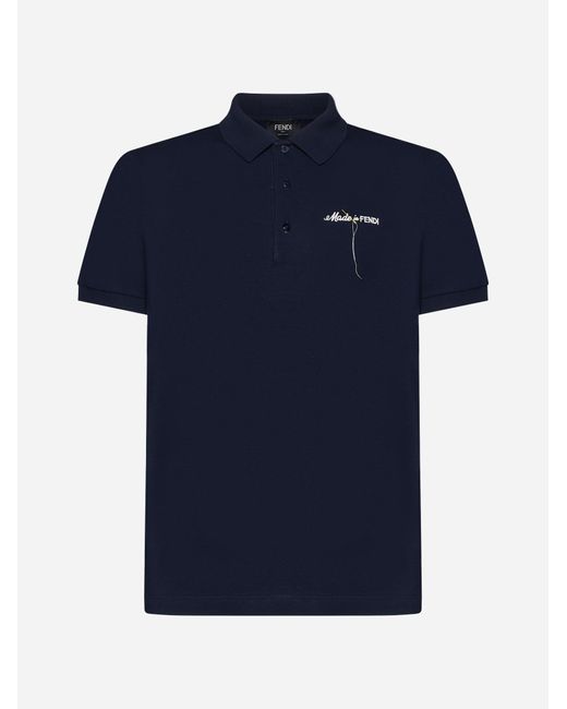 Fendi Blue Logo Cotton Polo Shirt for men