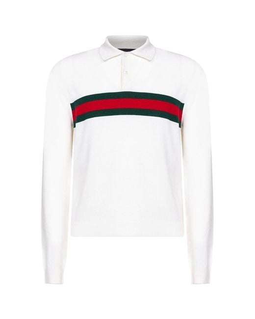 Gucci White Web Striped Polo for men