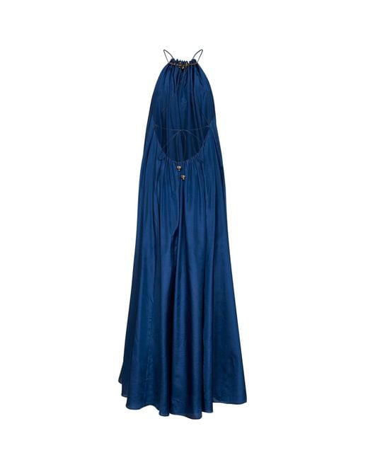 Zimmermann Blue Cobalt Silk Aster Dark Gathered Beaded Maxi Dress
