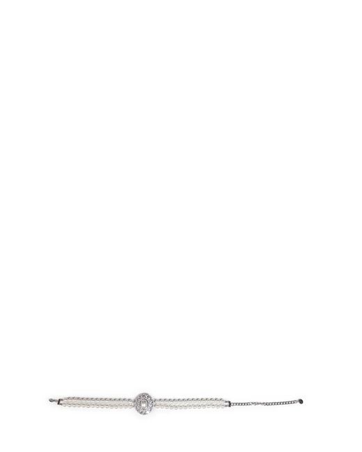 Self-Portrait White Pearl And Crystal Choker Necklace