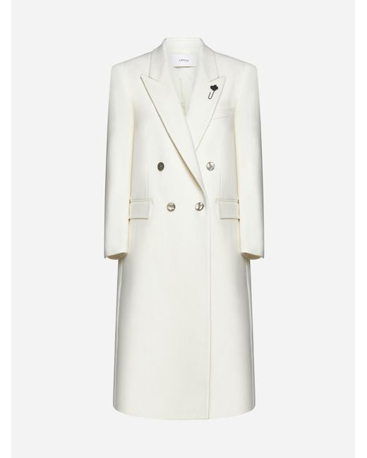 Lardini White Wool-blend Double-breasted Coat