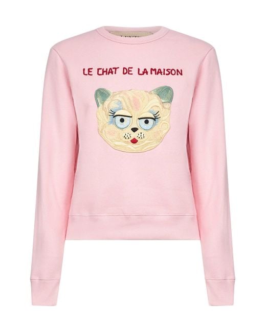 Valentino Pink Le Chat De La Maison Embroidered Sweatshirt