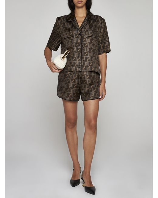 Fendi Multicolor Ff Silk Shirt + Shorts Pajamas Set
