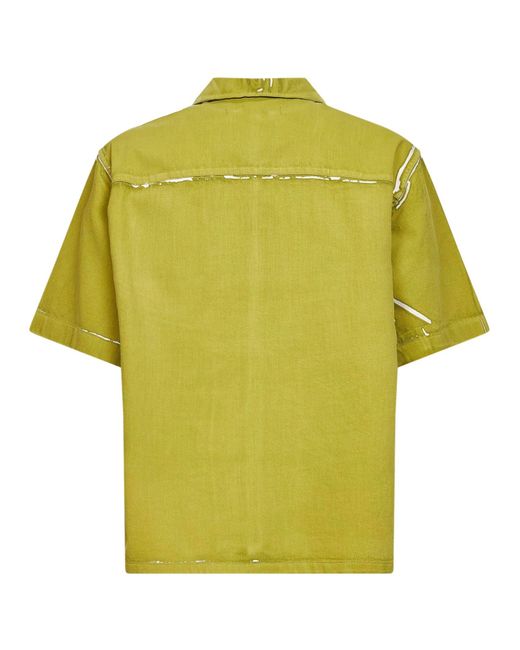Marni Yellow Screen-Printed Denim Shirt for men