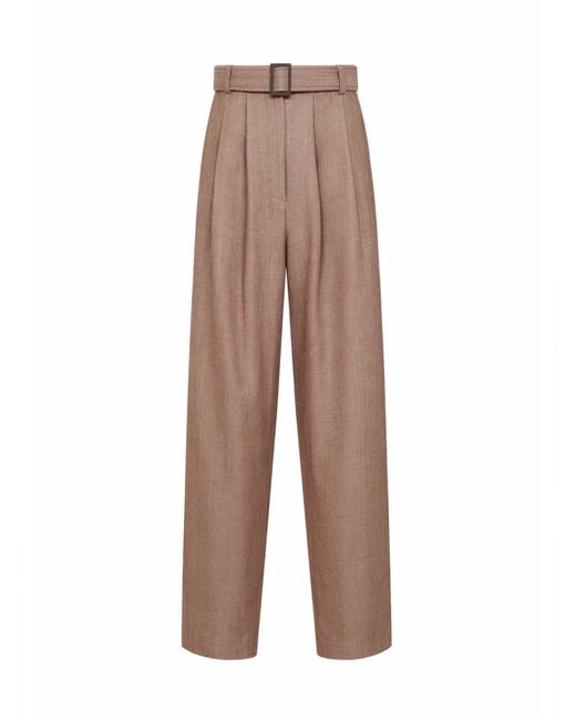 Batakovic Natural Chevron Wool Blend Portofino Belted Trousers