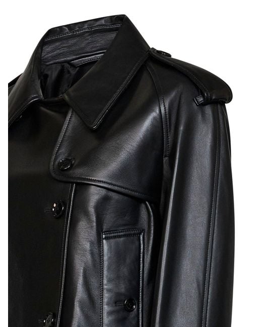 Burberry Black Leather Mayfair Cropped Trench Jacket