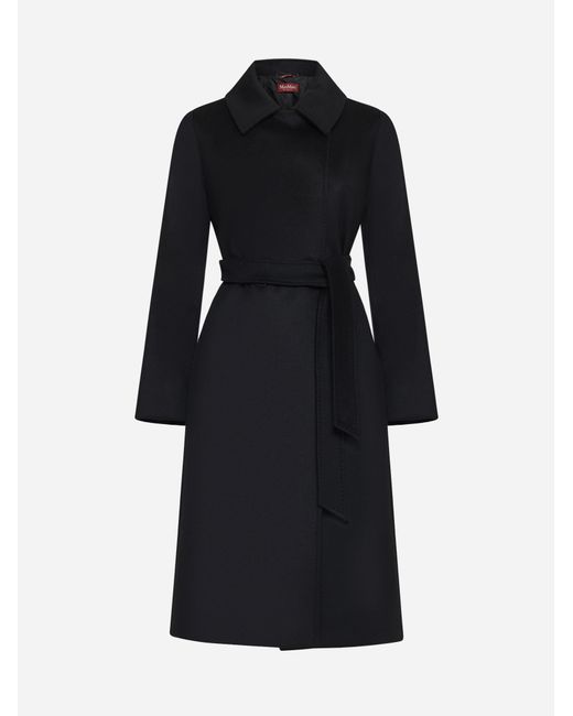 MAX MARA Virgin wool belted long coat Quality Information Center Tag black 42