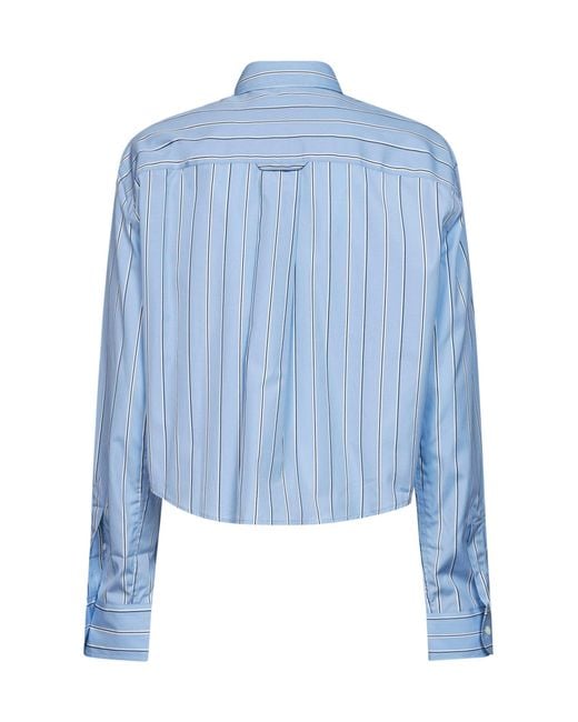 AMI Blue Striped Cotton Poplin Cropped Shirt