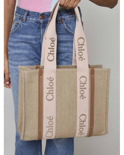 Chloé Natural Woody Linen Medium Tote Bag