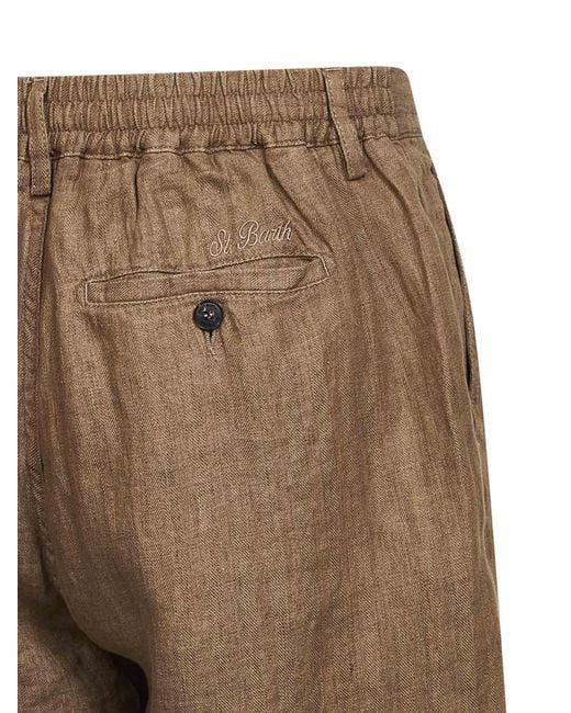 Mc2 Saint Barth Brown Herringbone Linen Sebastian Bermuda Shorts for men