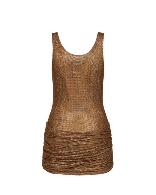 GIUSEPPE DI MORABITO Brown Crystal-Embellished Tulle Draped Mini Dress