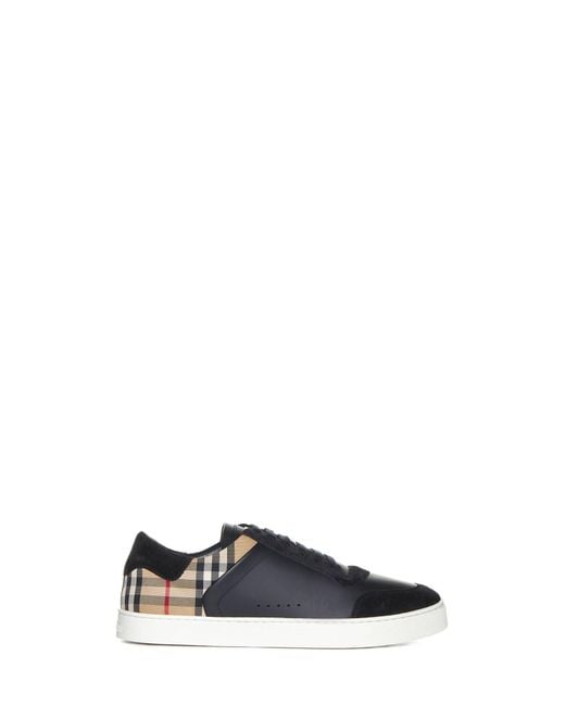 Burberry White Stevie Check Canvas And Leather Sneakers By for men