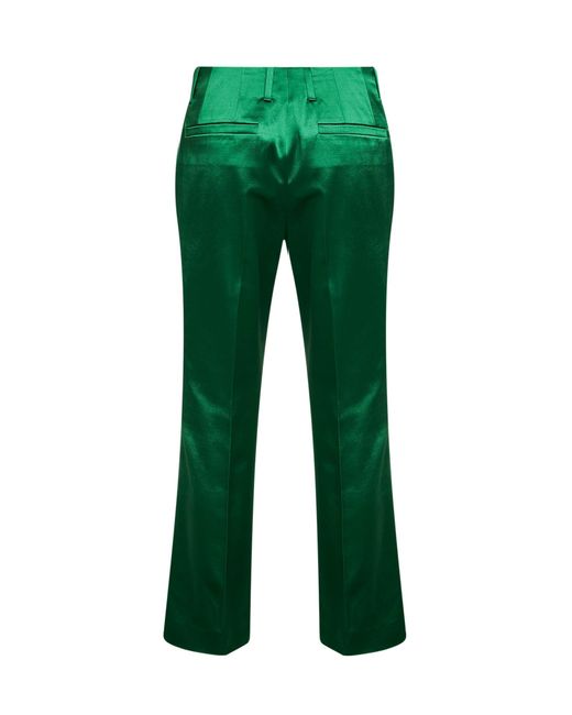 Dries Van Noten Green Satin Bootcut Trousers