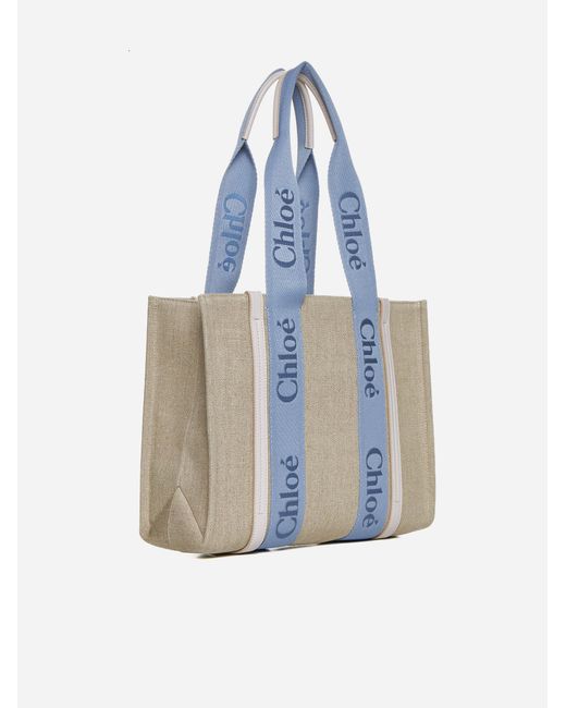 Chloé Blue Woody Linen Medium Tote Bag