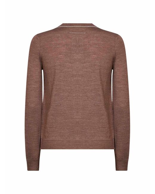 MM6 by Maison Margiela Brown Light Wool Blend Cardigan With Contrasting Trims