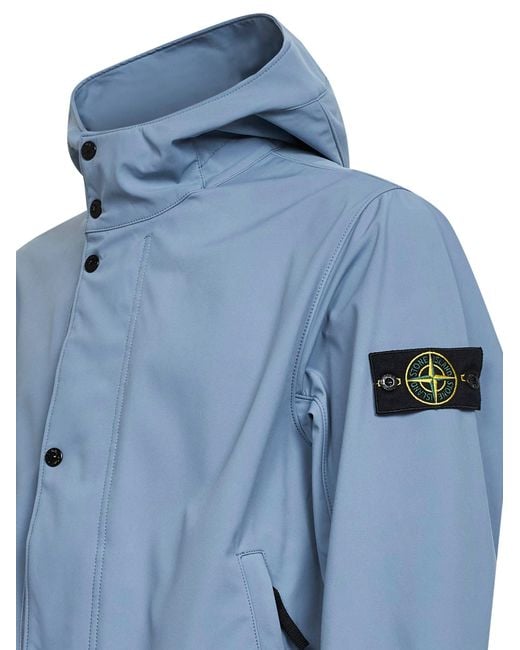 Stone Island Blue Hooded Soft Shell-R Jacket for men