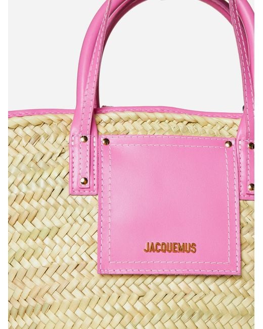 Jacquemus Pink Le Panier Soli Raffia Leather Bag