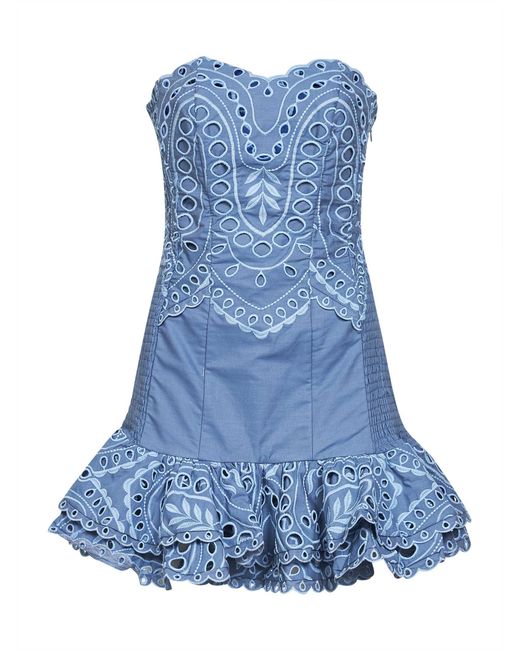 Charo Ruiz Blue Light Embroidered Cotton Blend Salty Bustier Mini Dress