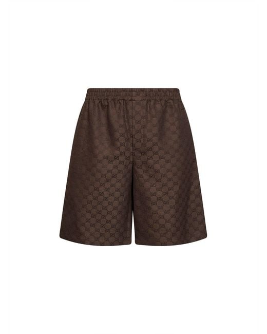 Gucci Brown Linen Blend Gg Canvas Shorts for men