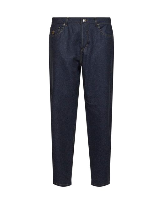 Brunello Cucinelli Blue Virgin Wool Flannel Five-Pocket Trousers for men