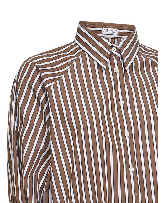Brunello Cucinelli Multicolor Shadow Striped Poplin Shirt With Monili