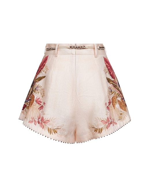 Zimmermann Natural Cream Palm Floral Print Linen Ascension Shorts