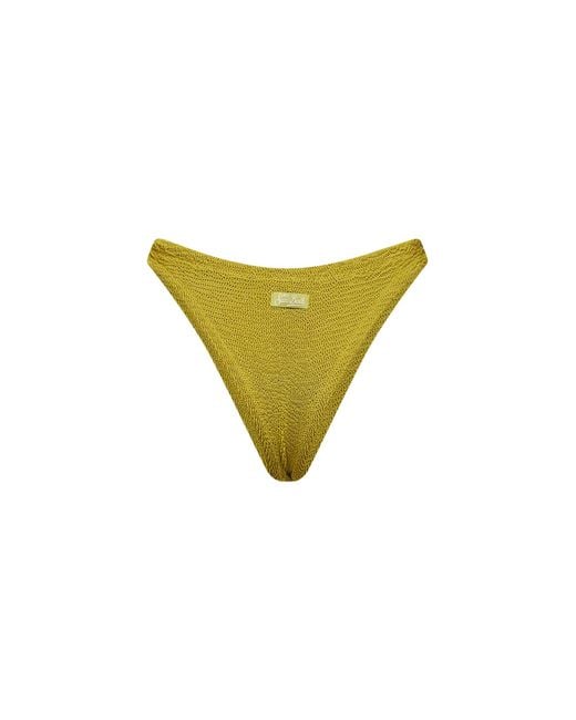 Mc2 Saint Barth Yellow Crinkle Fabric Naomi High-Leg Cut Bikini Bottom