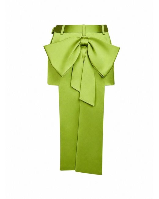 Self-Portrait Green Satin Belted Mini Skirt With Bow