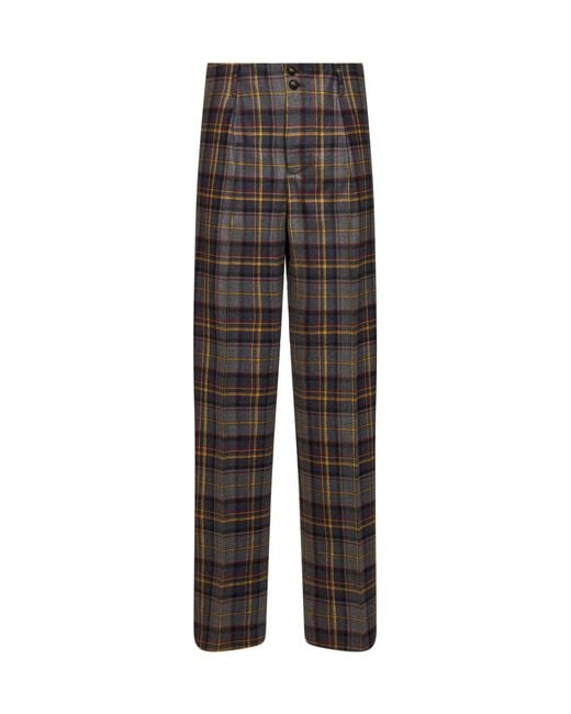 Etro Brown Check-Pattern Stretch Wool Trousers