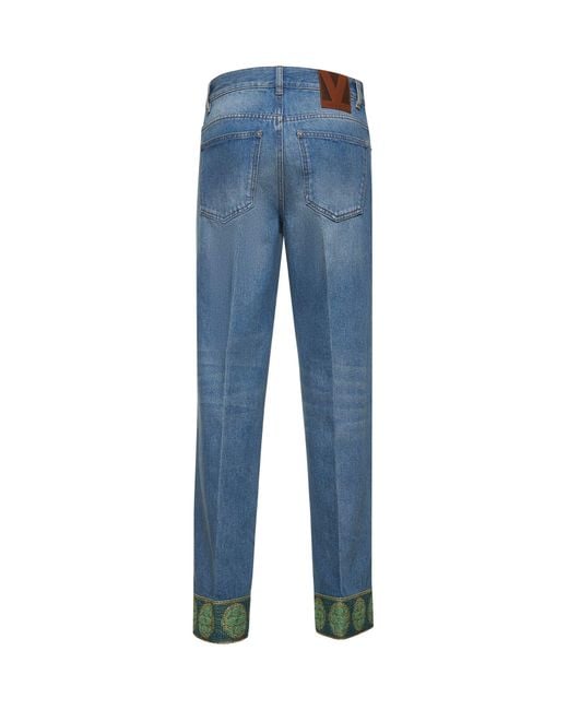Valentino Blue Denim Jeans With Jacquard Hems