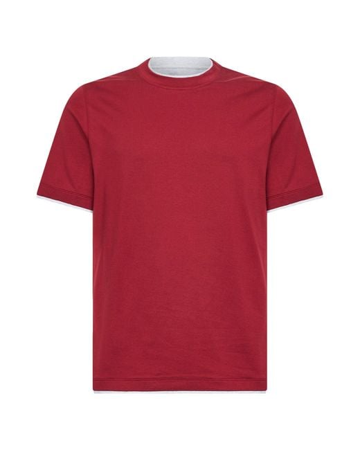 Brunello Cucinelli Red Cherry Cotton Faux Layering T-Shirt for men