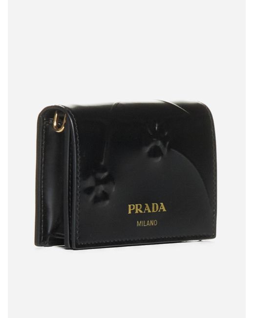 Prada Black Strap-detail Floral Leather Card Holder