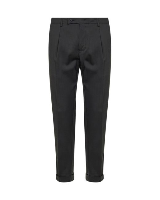 D 40 Black Charcoal Stretch Wool Blend Slim Carrot Trousers for men