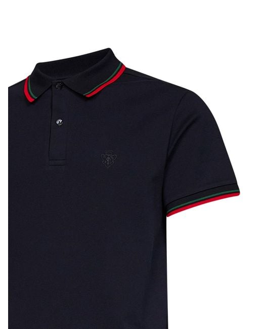 Gucci Blue Stretch Cotton Piqué Embroidered Polo Shirt for men