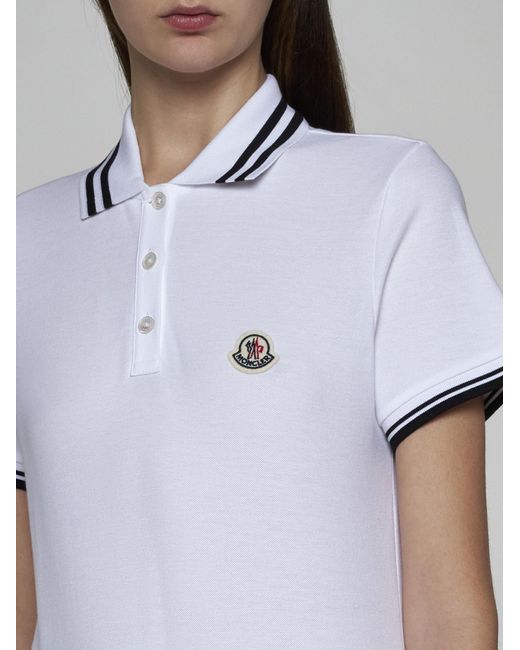 Moncler White Logo-Patch Cotton Polo Shirt