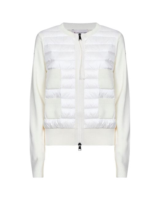 Moncler White Natural Wool Zip-Up Padded Cardigan