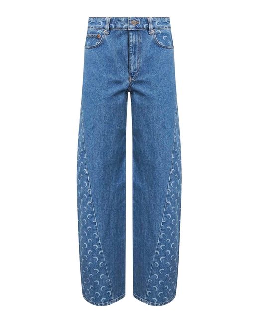 MARINE SERRE Blue Denim Moon Laser Baggy Jeans
